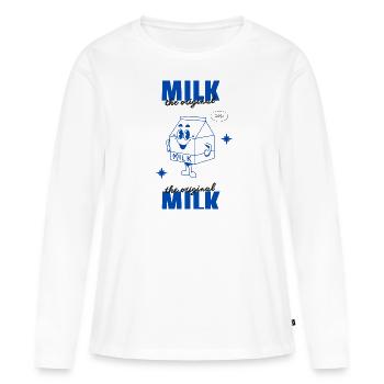 Lait - L’original - T-shirt manches longues Premium bio Femme - blanc - Devant - Julia (174cm)