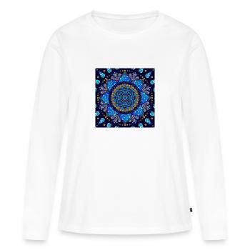 Mandala bleu turquoise or - T-shirt manches longues Premium bio Femme - blanc - Devant - Julia (174cm)