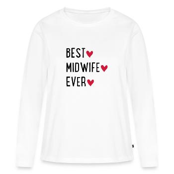 sage-femme - T-shirt manches longues Premium bio Femme - blanc - Devant - Julia (174cm)