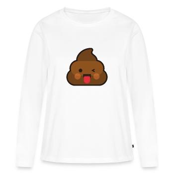 Tas de fèces de merde emoji langue poubelle wink - T-shirt manches longues Premium bio Femme - blanc - Devant - Julia (174cm)