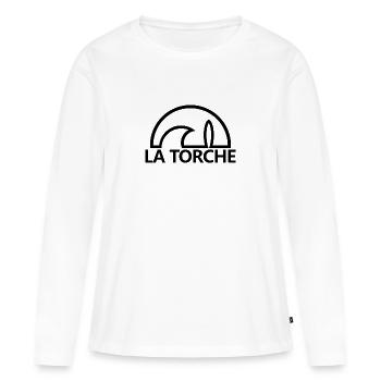 La Torche soleil planche de surf noir minimaliste - T-shirt manches longues Premium bio Femme - blanc - Devant - Julia (174cm)