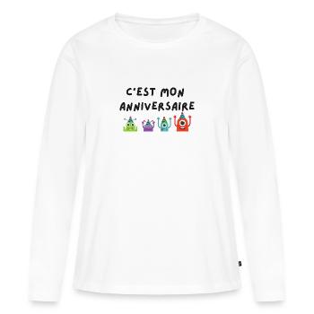 c'est mon anniversaire monstre - T-shirt manches longues Premium bio Femme - blanc - Devant - Julia (174cm)