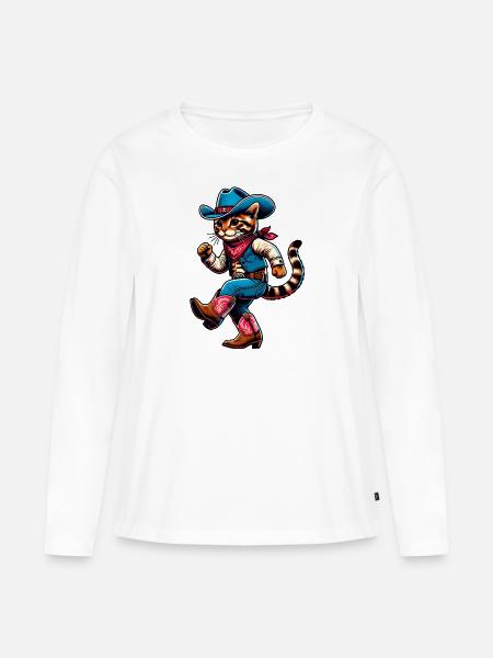 Line Dance Western Cowboy Katze - Frauen Premium Bio Langarmshirt - Weiß