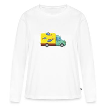 Service de livraison Chariot de poisson - T-shirt manches longues Premium bio Femme - blanc - Devant - Julia (174cm)