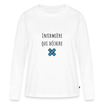 infirmière qui déchire - T-shirt manches longues Premium bio Femme - blanc - Devant - Julia (174cm)