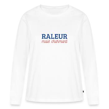 Râleur mais charmant - T-shirt manches longues Premium bio Femme - blanc - Devant - Julia (174cm)