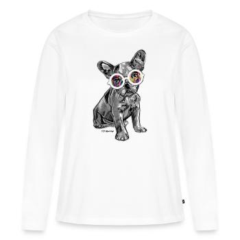 PD Moreno Bulldog avec des lunettes - T-shirt manches longues Premium bio Femme - blanc - Devant - Julia (174cm)