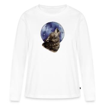 Loup et lune - T-shirt manches longues Premium bio Femme - blanc - Devant - Julia (174cm)