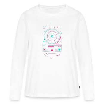 Magnétophone rétro vintage nostalgique - T-shirt manches longues Premium bio Femme - blanc - Devant - Julia (174cm)