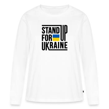 Défendez l’Ukraine avec un drapeau - T-shirt manches longues Premium bio Femme - blanc - Devant - Julia (174cm)
