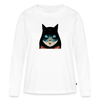 Tête de chat - T-shirt manches longues Premium bio Femme - blanc - Devant - Julia (174cm)