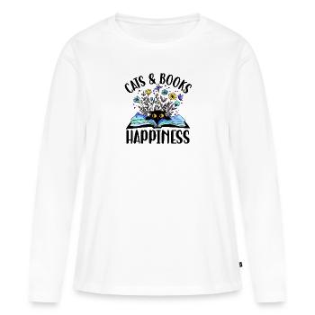 Katzen und Bücher lesen - Frauen Premium Bio Langarmshirt - Weiß - Vorne - Julia (174cm)