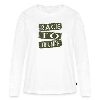 Paris Jockey Geek Adventure Cheval de course dynamique - T-shirt manches longues Premium bio Femme - blanc - Devant - Julia (174cm)