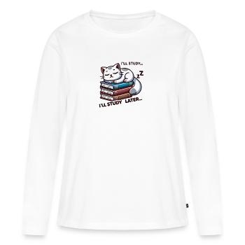 Étudier plus tard 😸📚 - T-shirt manches longues Premium bio Femme - blanc - Devant - Julia (174cm)