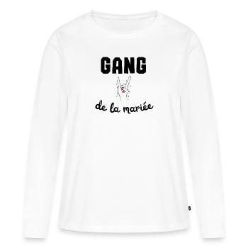 Tee shirt humour gang de la mariée - T-shirt manches longues Premium bio Femme - blanc - Devant - Julia (174cm)