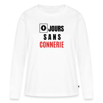 zéro jours sans connerie - T-shirt manches longues Premium bio Femme - blanc - Devant - Julia (174cm)