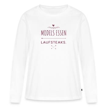 Models essen Laufsteaks --- Neues, tolles T-Shirt - Frauen Premium Bio Langarmshirt - Weiß - Vorne - Julia (174cm)