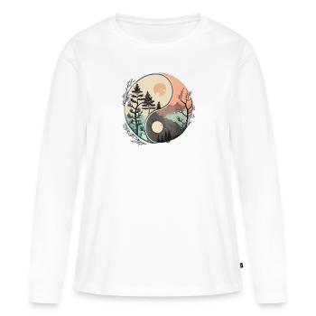 Ying Yang - Montagnes / Plage - T-shirt manches longues Premium bio Femme - blanc - Devant - Julia (174cm)