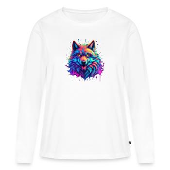 Loup Pop Art - T-shirt manches longues Premium bio Femme - blanc - Devant - Julia (174cm)