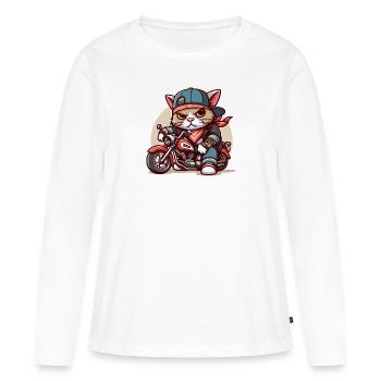 Chat forcé : tyran à moto - T-shirt manches longues Premium bio Femme - blanc - Devant - Julia (174cm)