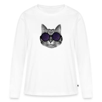 Katze und hypnotische Brille - Frauen Premium Bio Langarmshirt - Weiß - Vorne - Julia (174cm)