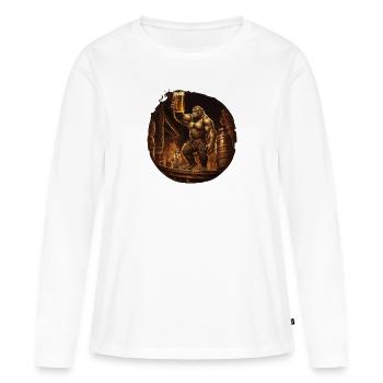 Gorilla taraude de la bière dans une brasserie - T-shirt manches longues Premium bio Femme - blanc - Devant - Julia (174cm)