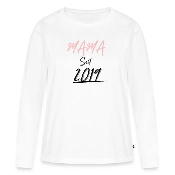MAMA Seit 2019 - Frauen Premium Bio Langarmshirt - Weiß - Vorne - Julia (174cm)