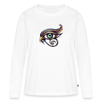 BlueHorus - Eye of Horus - Œil oudjat - T-shirt manches longues Premium bio Femme - blanc - Devant - Julia (174cm)