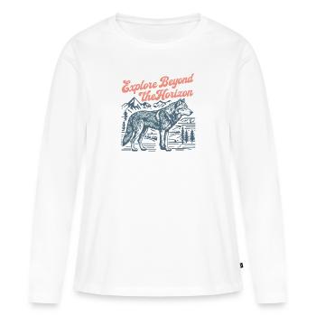 Erkunden Sie hinter dem Horizont - Frauen Premium Bio Langarmshirt - Weiß - Vorne - Julia (174cm)