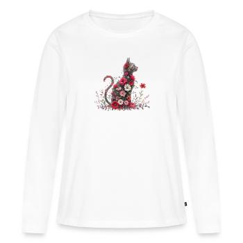A majestic cat with floral accents - Women's Premium Organic Long Sleeve Shirt - white - Front - Julia (174cm)
