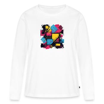 CarréRétro - Abstraction Pixelisée - T-shirt manches longues Premium bio Femme - blanc - Devant - Julia (174cm)