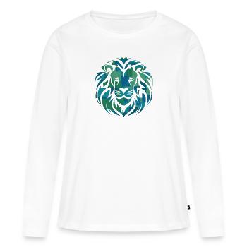 Tête de lion, bleu, vert, turquoise - T-shirt manches longues Premium bio Femme - blanc - Devant - Julia (174cm)