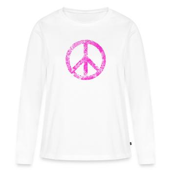 Signe de paix Pacifiste Peace Graffiti Grunge utilisé - T-shirt manches longues Premium bio Femme - blanc - Devant - Julia (174cm)