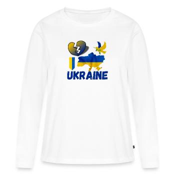 Ukraine| Ich unterstütze die Ukraine - Frauen Premium Bio Langarmshirt - Weiß - Vorne - Julia (174cm)
