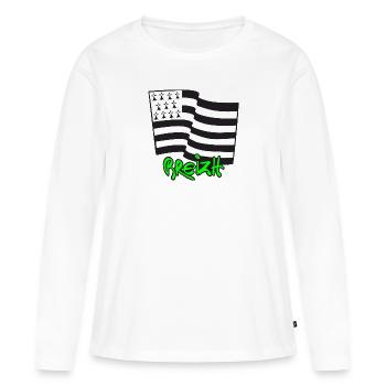 Logo Vert Fluo - T-shirt manches longues Premium bio Femme - blanc - Devant - Julia (174cm)