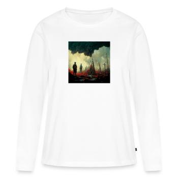 Imaginez que c’est la guerre et que personne ne le fait - T-shirt manches longues Premium bio Femme - blanc - Devant - Julia (174cm)