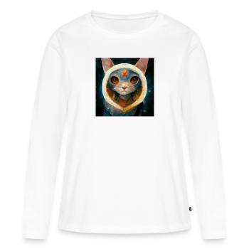 Realistische Katze In Der Weltraummalerei - Frauen Premium Bio Langarmshirt - Weiß - Vorne - Julia (174cm)