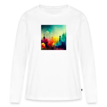 Farbenfrohes City Splash - Frauen Premium Bio Langarmshirt - Weiß - Vorne - Julia (174cm)