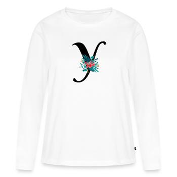 lettre Y fleuris - T-shirt manches longues Premium bio Femme - blanc - Devant - Julia (174cm)
