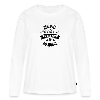 certifiée meilleure puéricultrice du monde - femme - T-shirt manches longues Premium bio Femme - blanc - Devant - Julia (174cm)