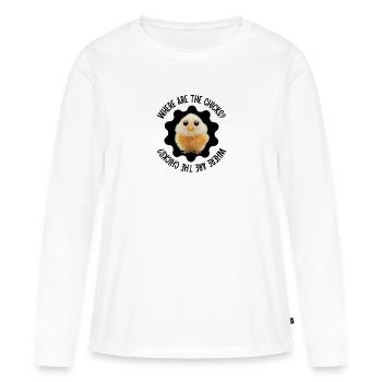 Où sont les poussins? - T-shirt manches longues Premium bio Femme - blanc - Devant - Julia (174cm)