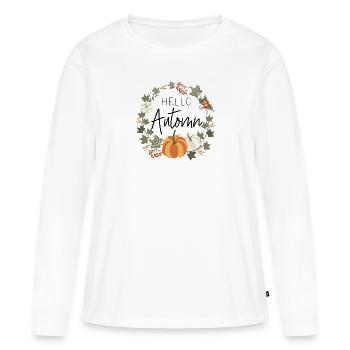 Hello automn - T-shirt manches longues Premium bio Femme - blanc - Devant - Julia (174cm)