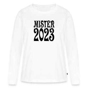 Mister 2023 - Frauen Premium Bio Langarmshirt - Weiß - Vorne - Julia (174cm)