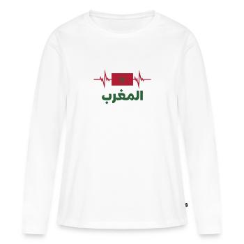 Maroc Football 2022 Maroc Heartbeat Maroc - T-shirt manches longues Premium bio Femme - blanc - Devant - Julia (174cm)