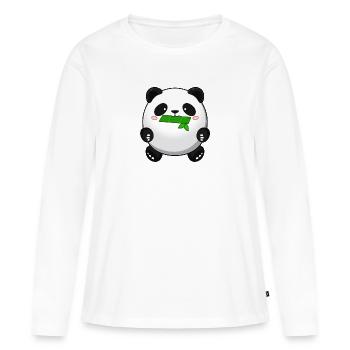 Fat Panda with Bamboo - Panda Cute Kawaii Bear - T-shirt manches longues Premium bio Femme - blanc - Devant - Julia (174cm)