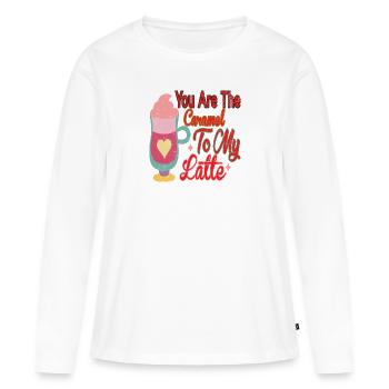 Tu es le Caramel à mon Latte - T-shirt manches longues Premium bio Femme - blanc - Devant - Julia (174cm)