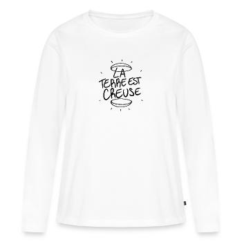 La terre est creuse - T-shirt manches longues Premium bio Femme - blanc - Devant - Julia (174cm)
