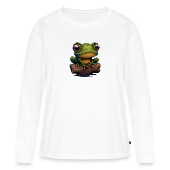 Cute Frog Sitting on a Log - Women's Premium Organic Long Sleeve Shirt - white - Front - Julia (174cm)