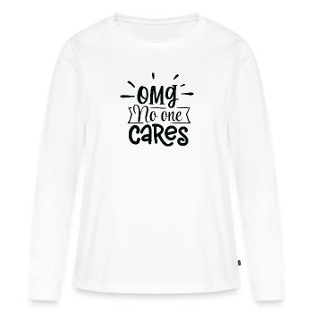OMG Personne ne s’en soucie - T-shirt manches longues Premium bio Femme - blanc - Devant - Julia (174cm)