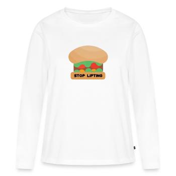 ARRÊTEZ DE SOULEVER LE HAMBURGER - T-shirt manches longues Premium bio Femme - blanc - Devant - Julia (174cm)